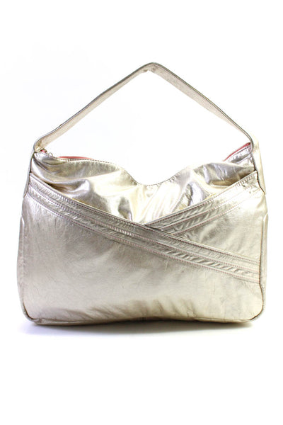 Lauren Merkin Womens Leather Zipper Closure Shoulder Handbag Gold Metallic