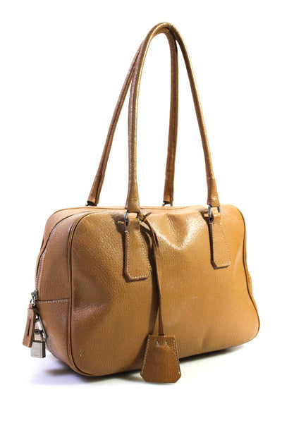 Prada Womens Leather Zipper Closure Satchel Shoulder Handbag Brown