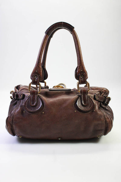Chloe Womens Leather Gold Tone Paddington Shoulder Handbag Brown