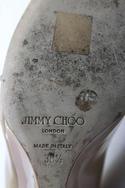 Jimmy Choo Womens Peep Toe Slip On Wedge Pumps Beige Patent Size 38.5 8.5