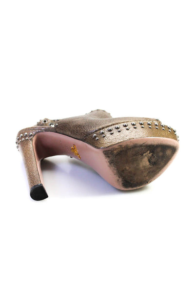 Prada Womens Studded Crackle Leather Slingback Peep Toe Sandals Brown 38.5 8.5
