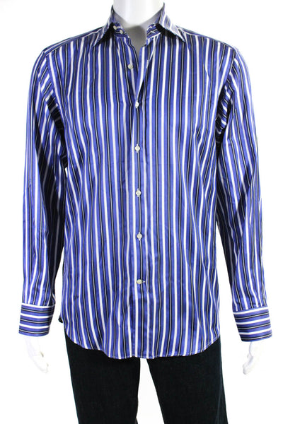 Etro Milano Mens Purple Striped Long Sleeve Button Down Dress Shirt Size 39