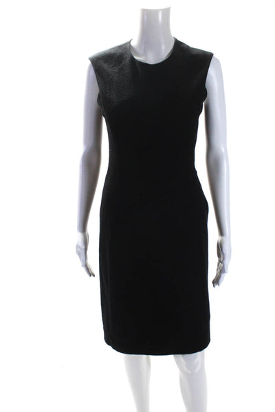 L'Agence Womens Black Textured Wool Crew Neck Sleeveless Shift Dress Size 4