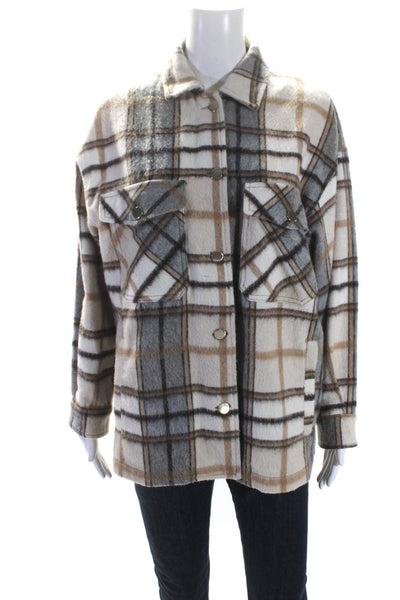 Zara Womens Plaid Print Collared Long Sleeve Buttoned-Up Jacket Brown Size XS
