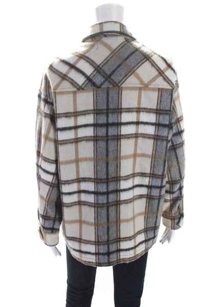 Zara Womens Plaid Print Collared Long Sleeve Buttoned-Up Jacket Brown Size XS