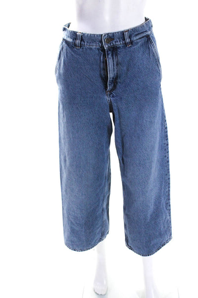 COS Womens Cotton Barrel Wide Leg Buttoned Medium Washed Jeans Blue Size EUR25