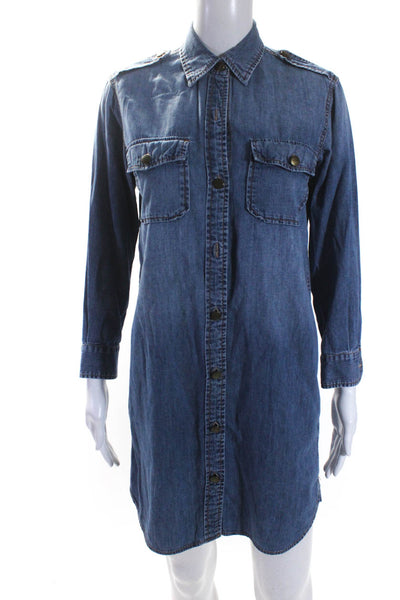 Current/Elliott Womens Cotton Collar Button Long Sleeve Shirt Dress Blue Size 0