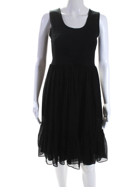 DKNY Womens Cotton Round Neck Patchwork Sleeveless Midi Dress Black Size 4