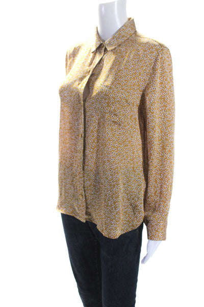 Equipment Femme Womens Long Sleeve Satin Button Up Top Blouse Gold Size Small