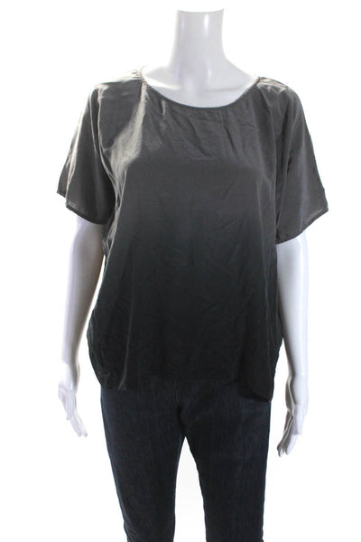 Eileen Fisher Womens Short Sleeve Ombre Top Blouse Black Gray Silk Size PS