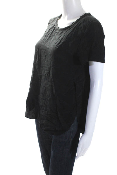 3.1 Phillip Lim Womens Side Split Short Sleeve Top Blouse Black Silk Size 2