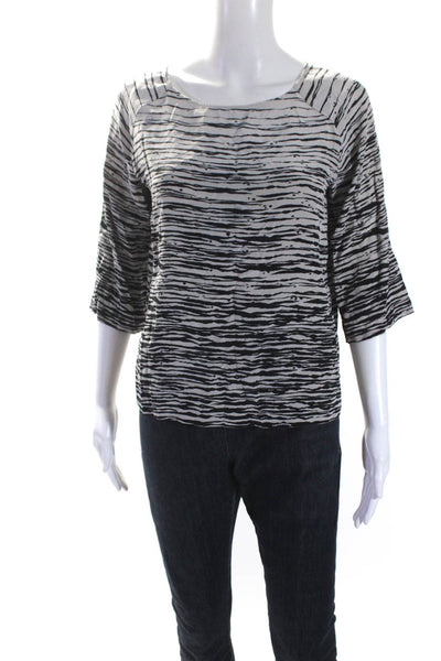 Vince Womens 3/4 Sleeve Striped Boat Neck Top Blouse Black White Size Small