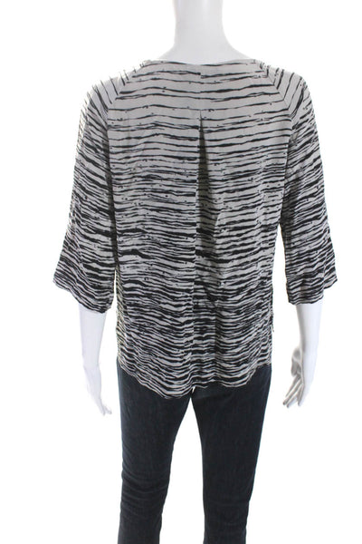 Vince Womens 3/4 Sleeve Striped Boat Neck Top Blouse Black White Size Small