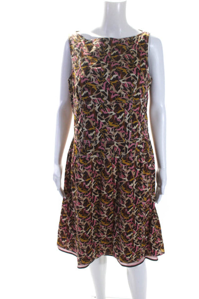 Kay Unger Womens Sleeveless Scoop Neck Shoe Printed Dress Brown Pink Size 12