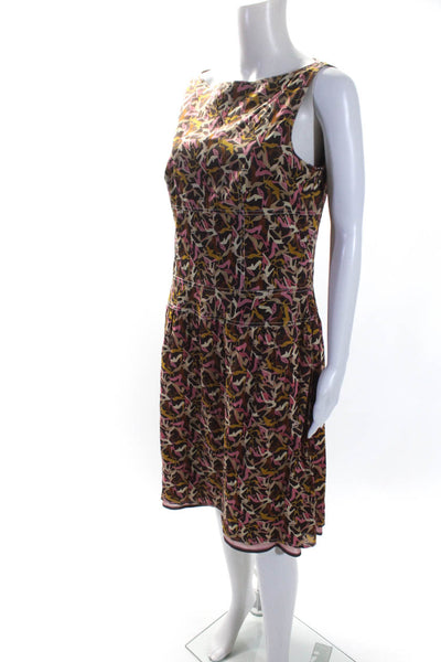 Kay Unger Womens Sleeveless Scoop Neck Shoe Printed Dress Brown Pink Size 12