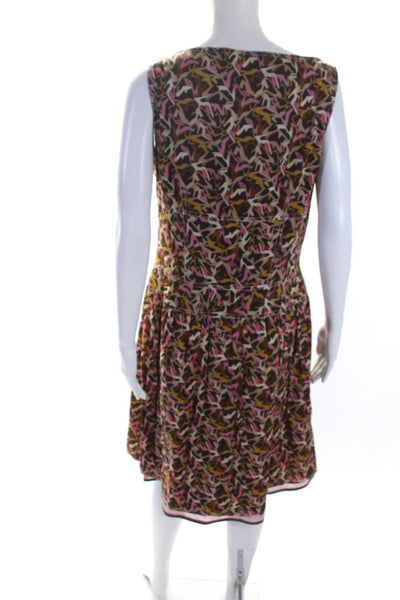 Kay Unger Womens Sleeveless Scoop Neck Shoe Printed Dress Brown Pink Size 12