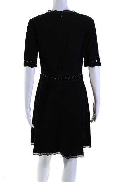 The Kooples Women's Lace Round Neck Short Sleeves A-Line Mini Dress Black Size 2
