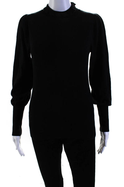 La Vie Women's Mock Neck Long Sleeves Ribbed Pullover Sweater Black Size S