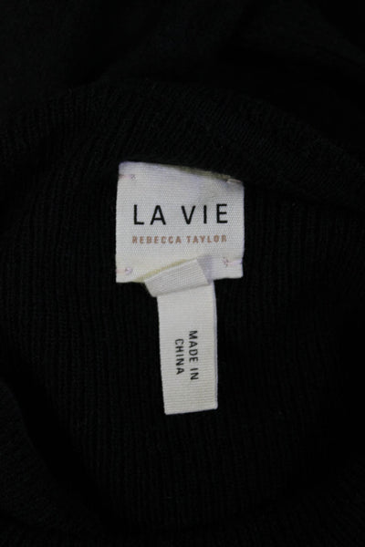 La Vie Women's Mock Neck Long Sleeves Ribbed Pullover Sweater Black Size S