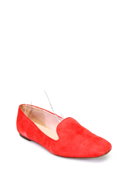 J Crew Womens Suede Flat Heel Almond Toe Smoking Slipper Loafers Red Size 8US