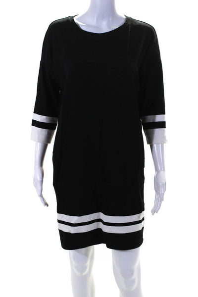 Vince Womens Cotton Long Sleeve Striped Trim T shirt Dress Black Size XS