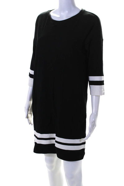 Vince Womens Cotton Long Sleeve Striped Trim T shirt Dress Black Size XS