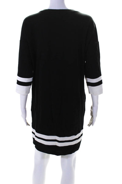 Vince Womens Cotton Long Sleeve Striped Trim T shirt Dress Black Size XS