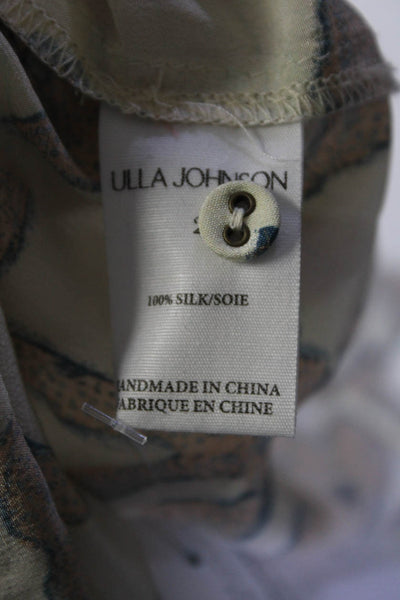Ulla Johnson Womens Silk Short Sleeve V Neck Floral Print Blouse Beige Size 2