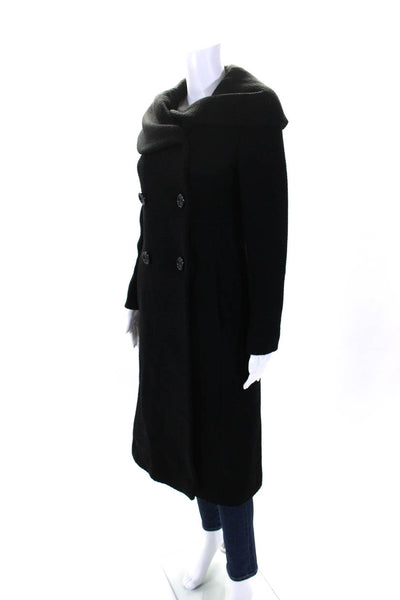 Searle Womens Textured Wool Collared Double Breasted Long Pea Coat Black Size 2