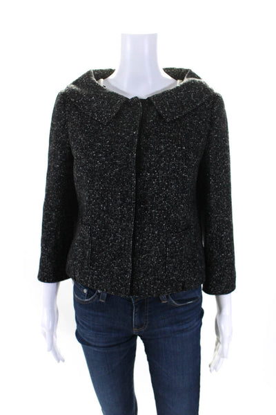 Elie Tahari Womens Wool Collared Snap Up Waist Length Jacket Coat Black Size S