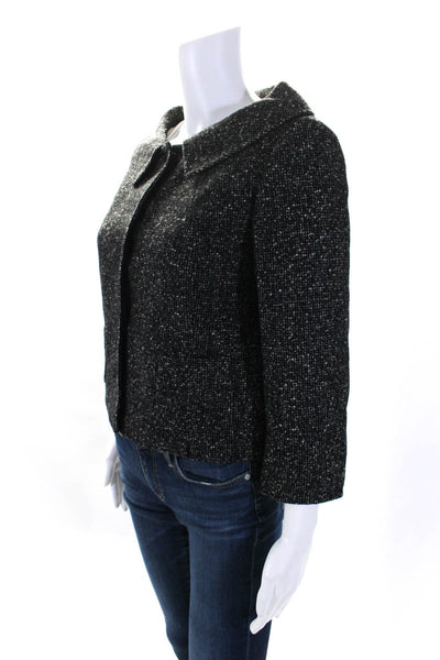Elie Tahari Womens Wool Collared Snap Up Waist Length Jacket Coat Black Size S