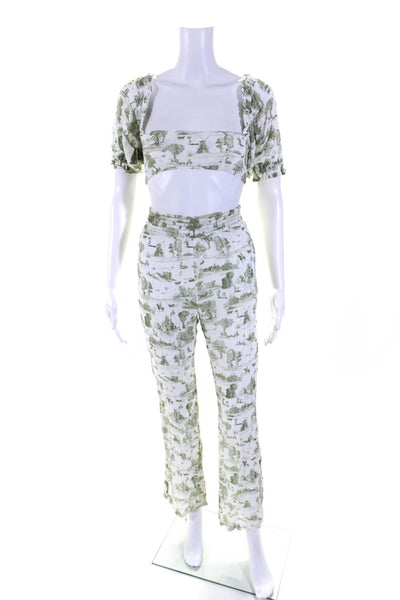 We Wore What Womens Cropped Top Pant Set White Green Size Extra Small