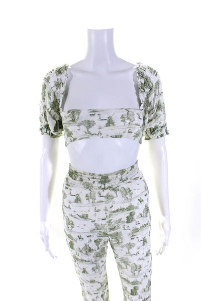 We Wore What Womens Cropped Top Pant Set White Green Size Extra Small