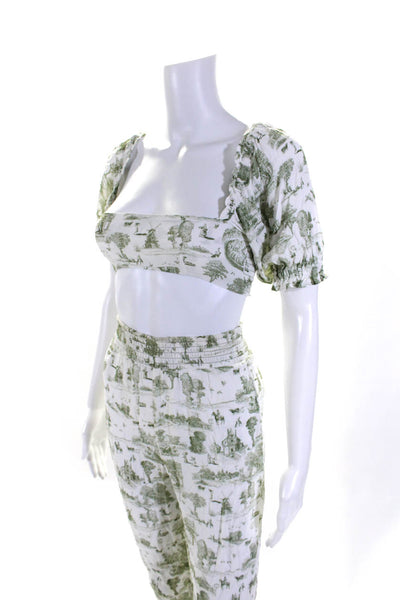 We Wore What Womens Cropped Top Pant Set White Green Size Extra Small