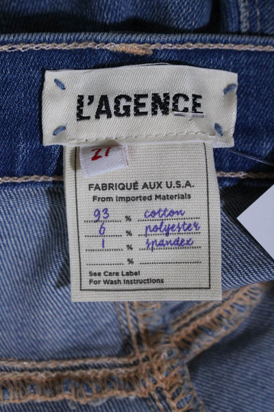 L'Agence Womens Blue Medium Wash High Rise Distress Straight Jeans Size 27