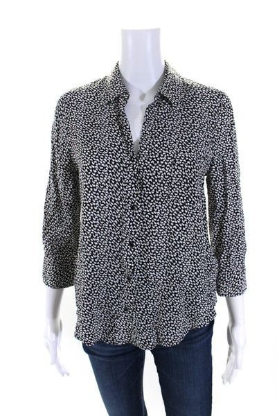 L'Agence Womens Black Printed Collar Long Sleeve Button Down Blouse Top Size S