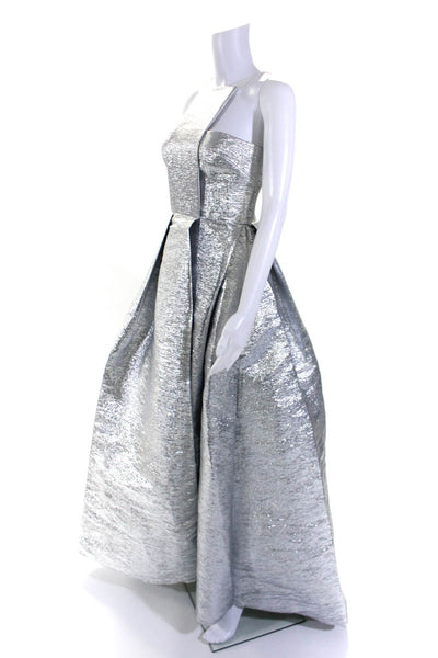 Alex Perry Womens Metallic Silver Halter Sleeveless Gown Dress Size UK 8