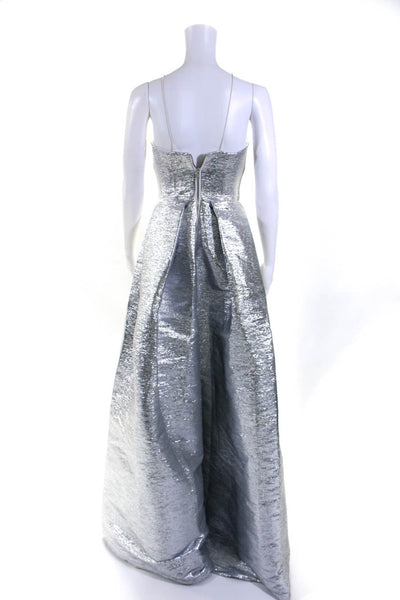 Alex Perry Womens Metallic Silver Halter Sleeveless Gown Dress Size UK 8