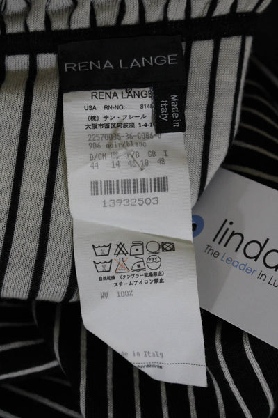 Rena Lange Womens Striped Turtleneck Sweater Vest Black White Wool Size 14