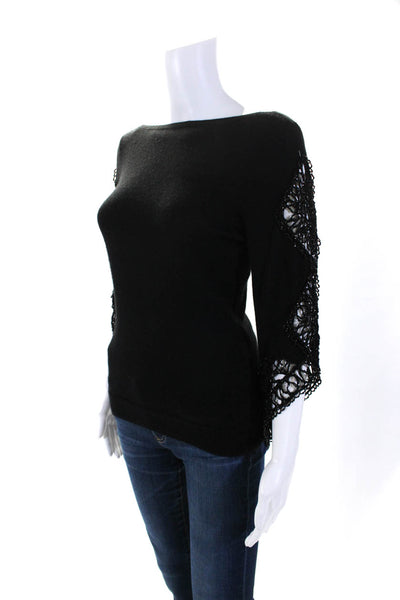 Badgley Mischka Womens Beaded Flare Sleeve Boat Neck Sweater Black Size 8