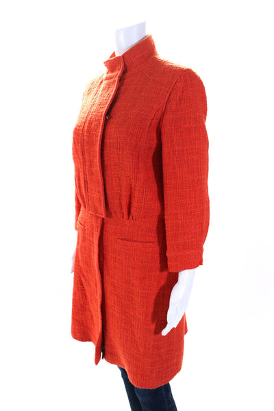 Tibi Womens Front Zip 3/4 Sleeve Tweed Long Coat Orange Cotton Size 4