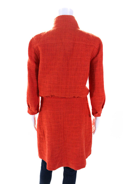 Tibi Womens Front Zip 3/4 Sleeve Tweed Long Coat Orange Cotton Size 4