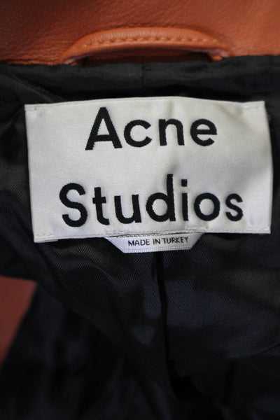 ACNE Studios Womens Front Zip Collared Leather Motorcycle Jacket Orange IT 38