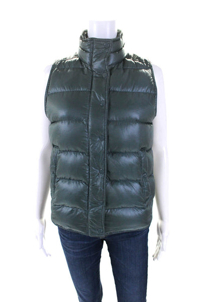 J Crew Womens Front Zip Mock Neck Down Quilted Vest Jacket Blue Size Extra Small