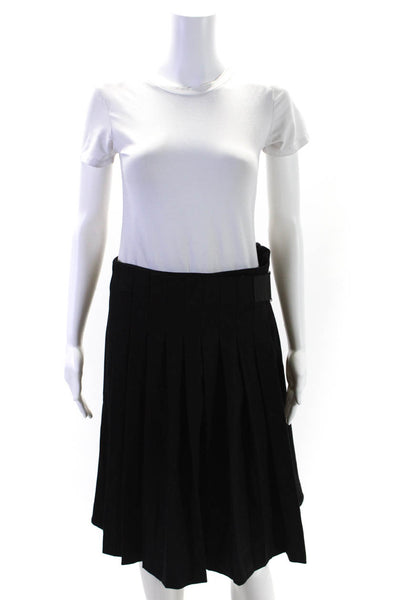 COS Womens Attached Belt Layered Pleaded Midi Skirt Wool Black Size 6