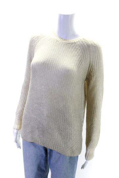 Maje Women's Round Neck Long Sleeves Pullover Knit Sweater Gold Size 1