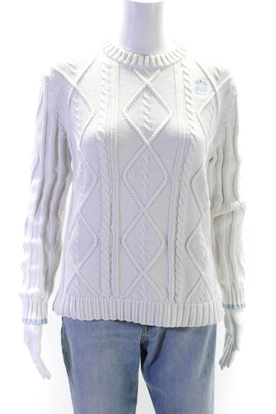 Hill House Home Women's Round Neck Long Sleeves Cable Knit Sweater White Size S