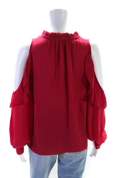 Parker Women's Ruffle Neck Long Sleeves Cold Shoulder Silk Blouse Red Size S