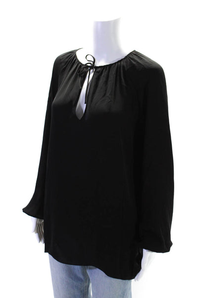 Theory Women's Round Neck Long Sleeves Sheer Silk Blouse Black Size S