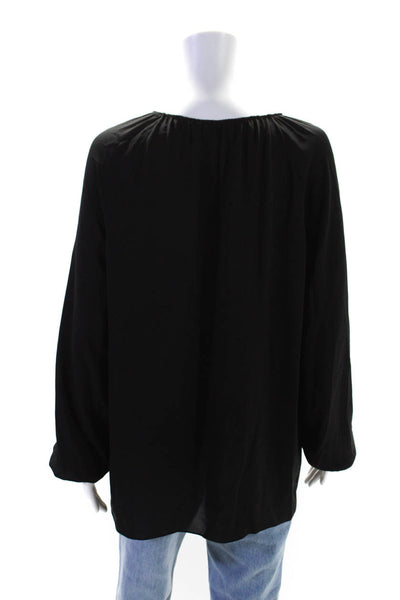 Theory Women's Round Neck Long Sleeves Sheer Silk Blouse Black Size S